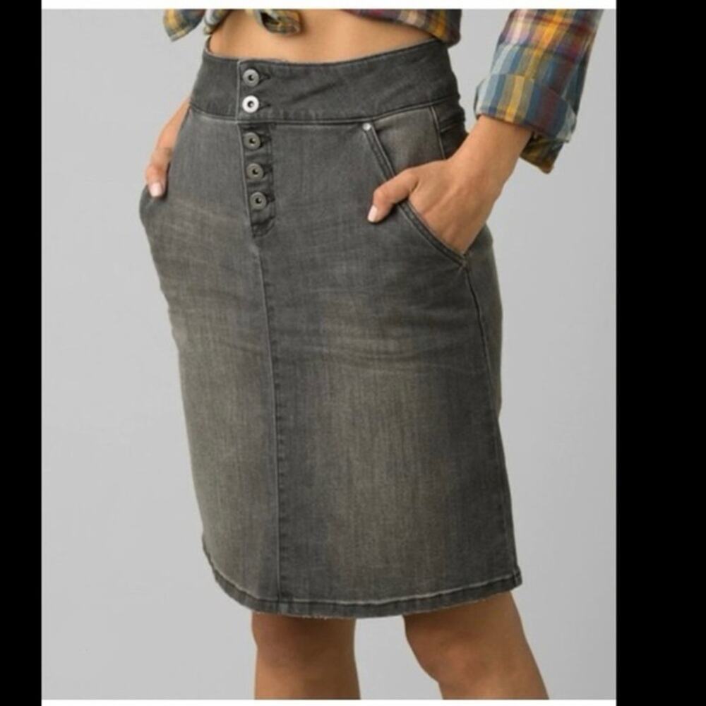 Prana Women's Aubrey Denim Pencil Skirt Gray Size 2 Denim Organic Cotton